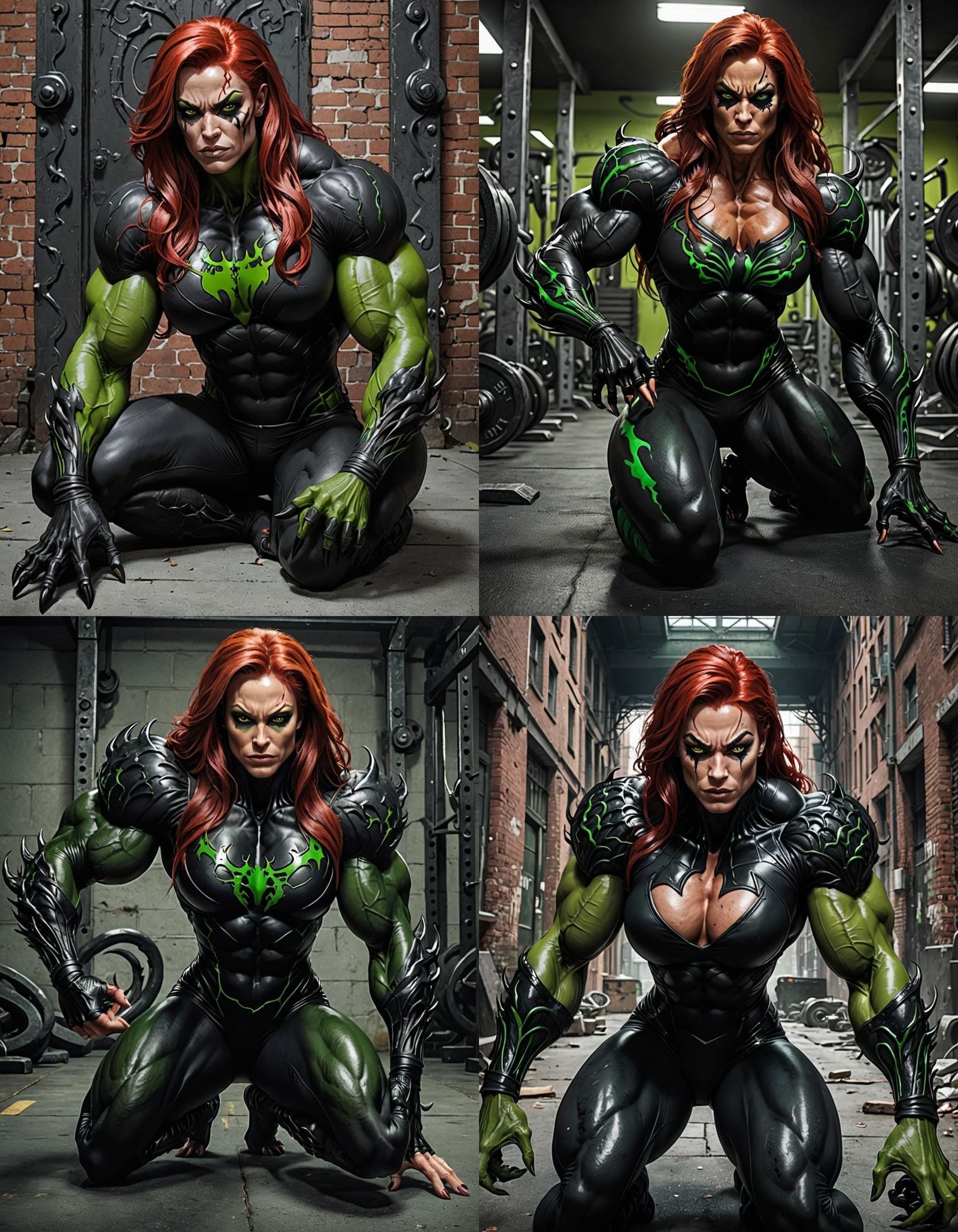 Alien bodybuilder woman wearing a black monster symbiote.