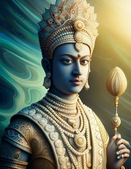 Lord Vishnu Portrait in Hyperrealistic Indo-Futurism Style