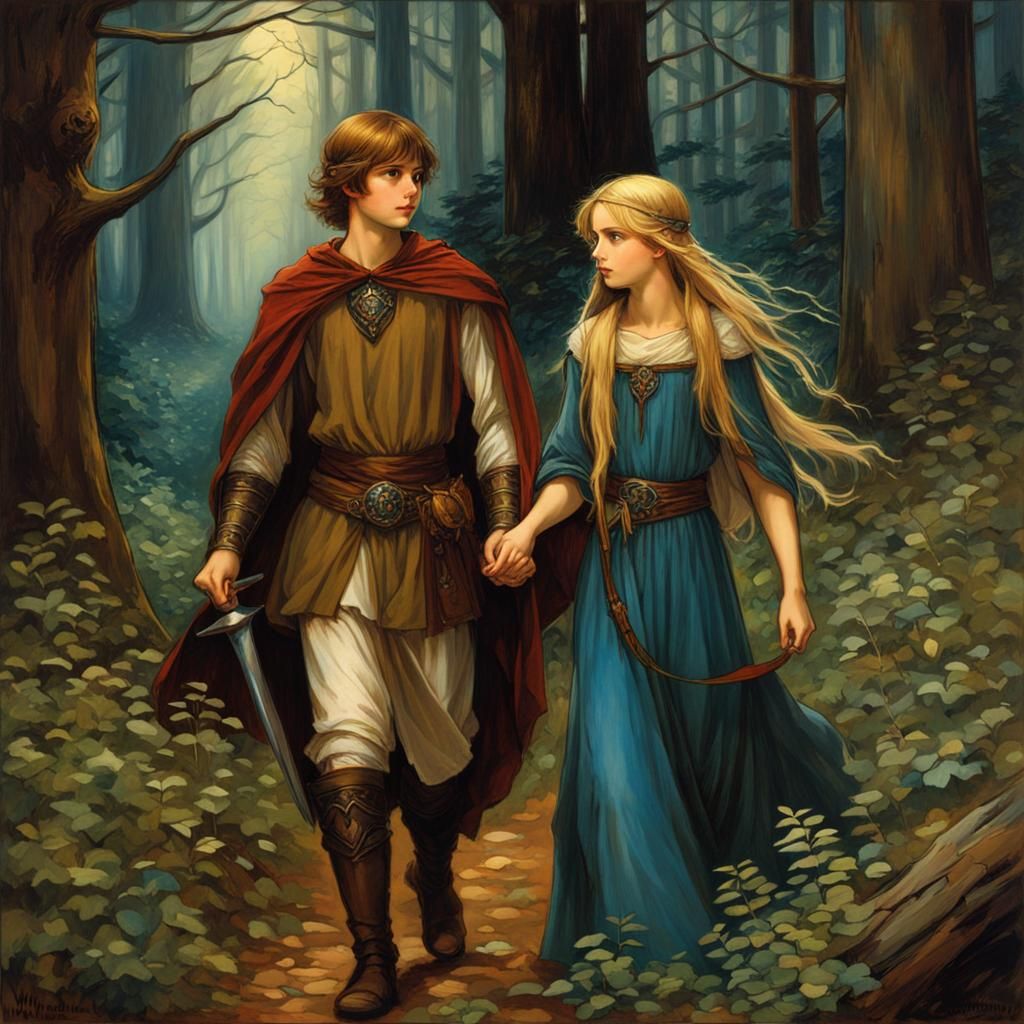 Medieval Siblings Journey Through Dark Forest