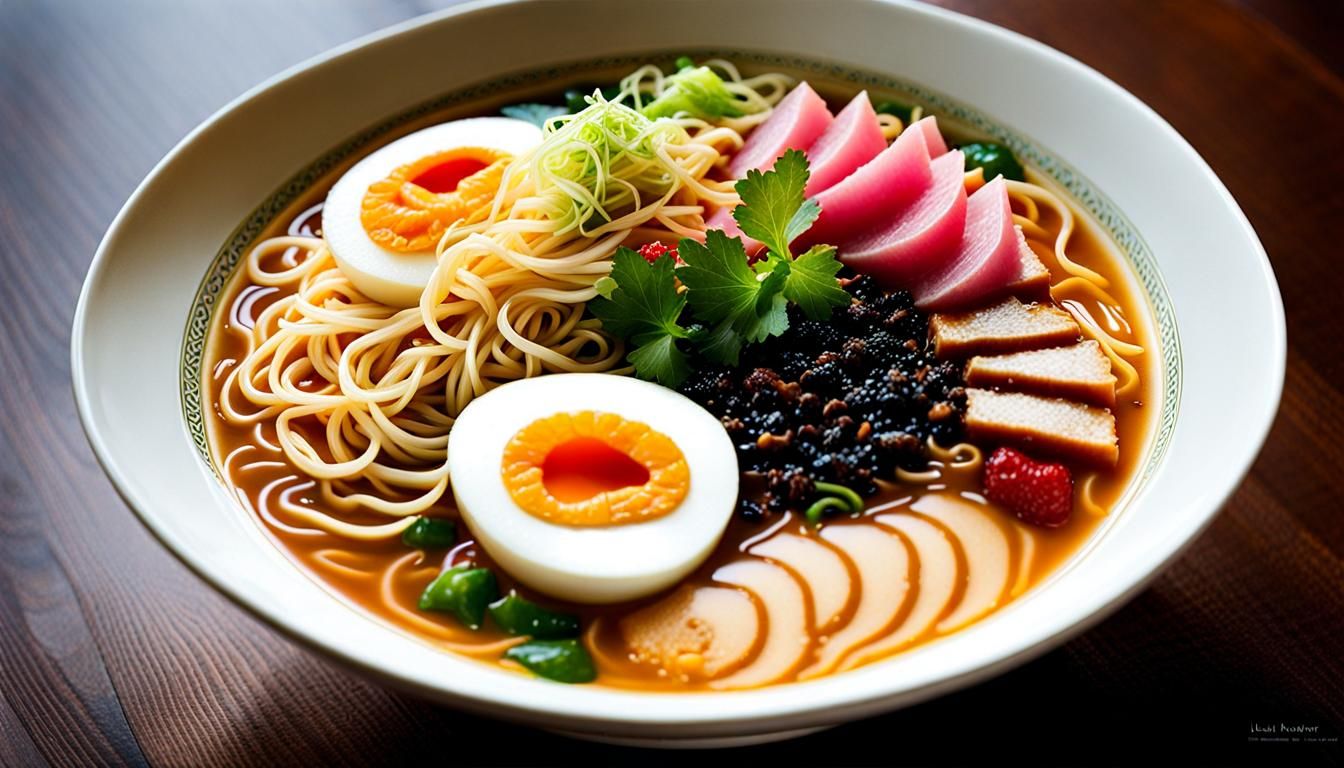 Detailed Ramen Bowl Illustration in Maximalist Style