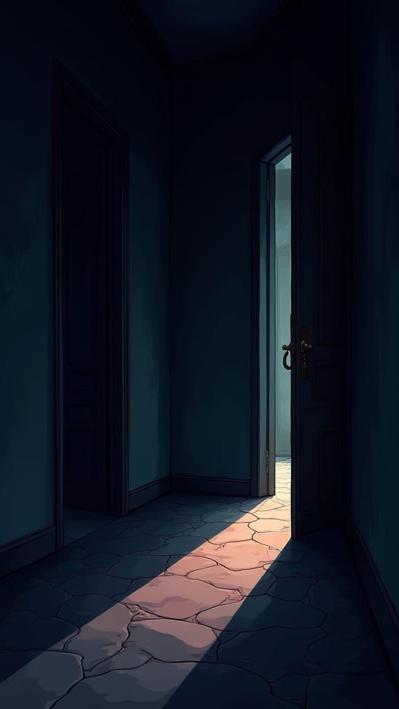 Ominous Shadow in Dark Cartoon Corridor