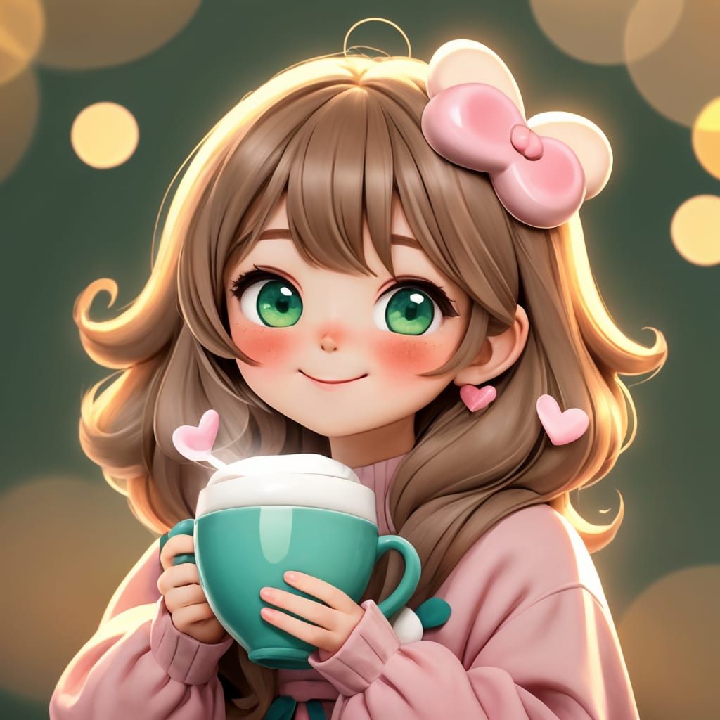 Kawaii Otter Sipping Coffee with Latte Art