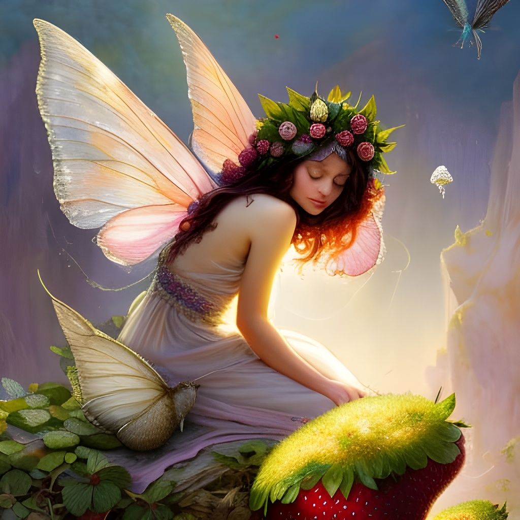 Ethereal Pixie Fairy on Strawberry: Fantasycore Art