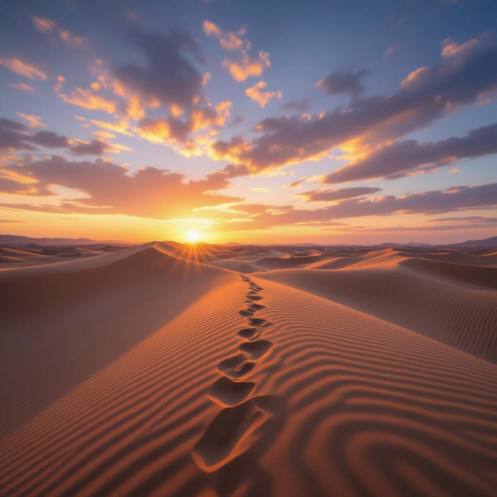 Sunset Over Serene Sand Dunes: Landscape Photography