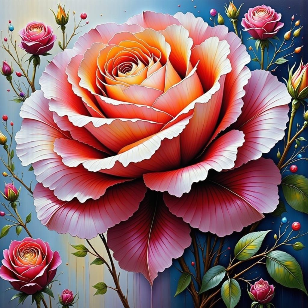 Vibrant Impasto Rose in a Cyberpunk Aesthetic