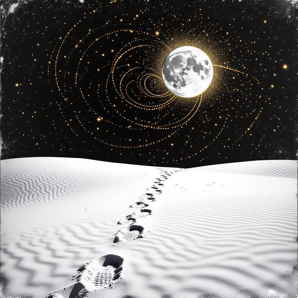 Surreal Snowscape with Gold Dust in Vintage Style