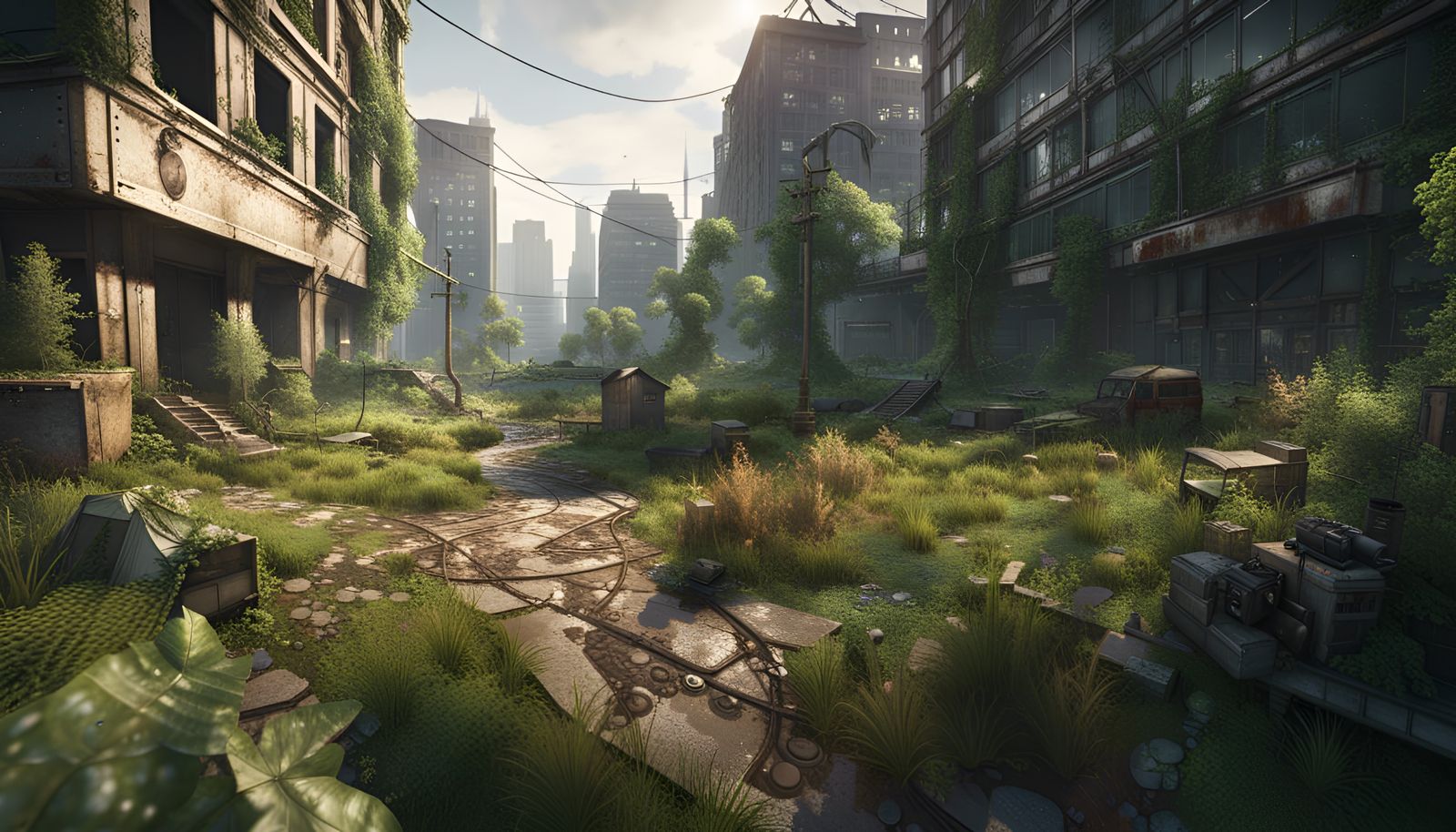 Overgrown Post-Apocalyptic Cityscape in 3D Style