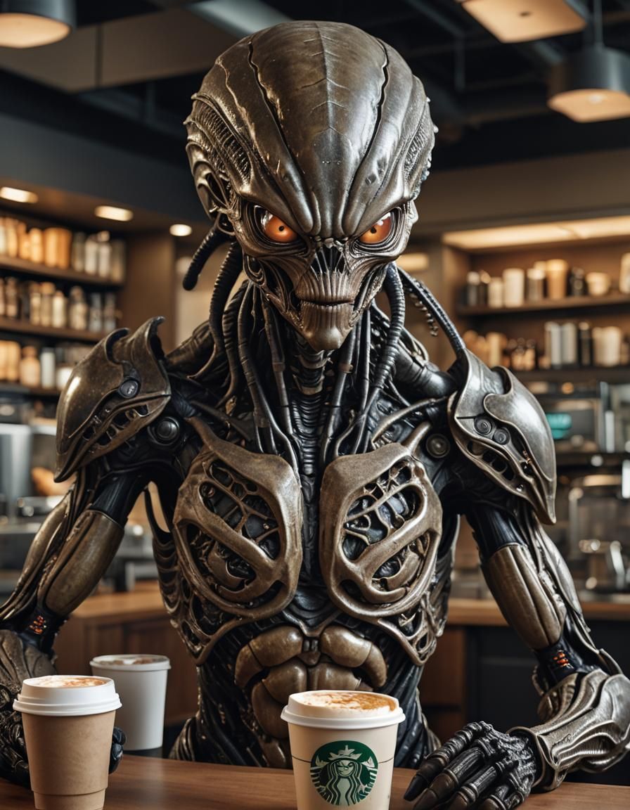 alien at Starbucks