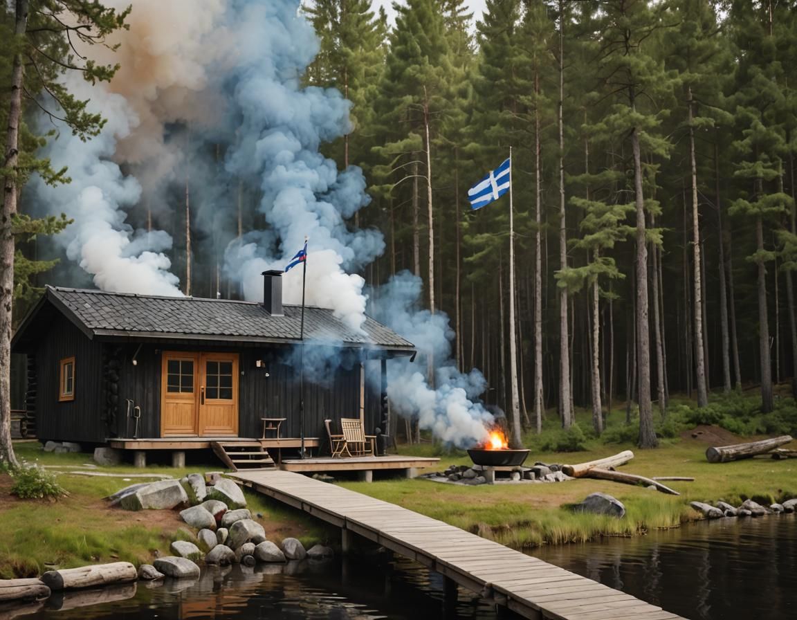 Finnish Log Sauna by Lakeside Cabin