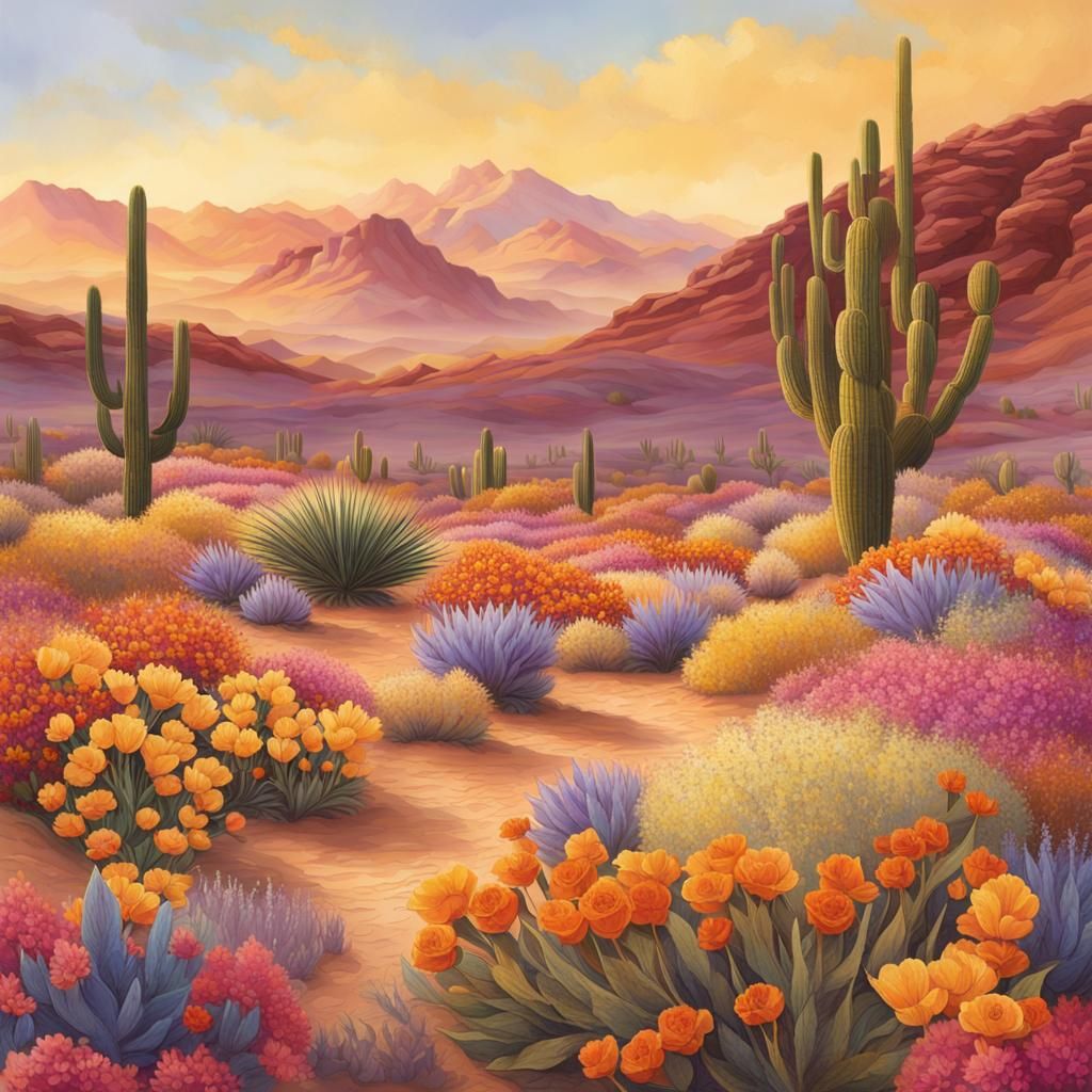 Desert Oasis Bloom Botanical Pattern