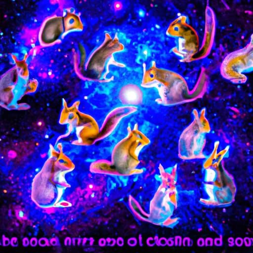 Cosmic Squirrels: Holographic Astral Illustration
