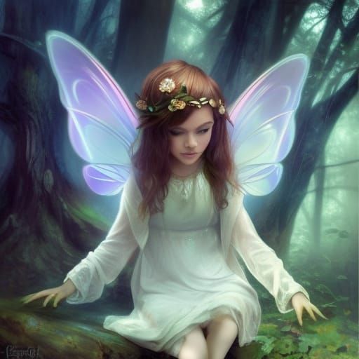 Cute Forest Fairy Holding Light, Detailed Digital Art