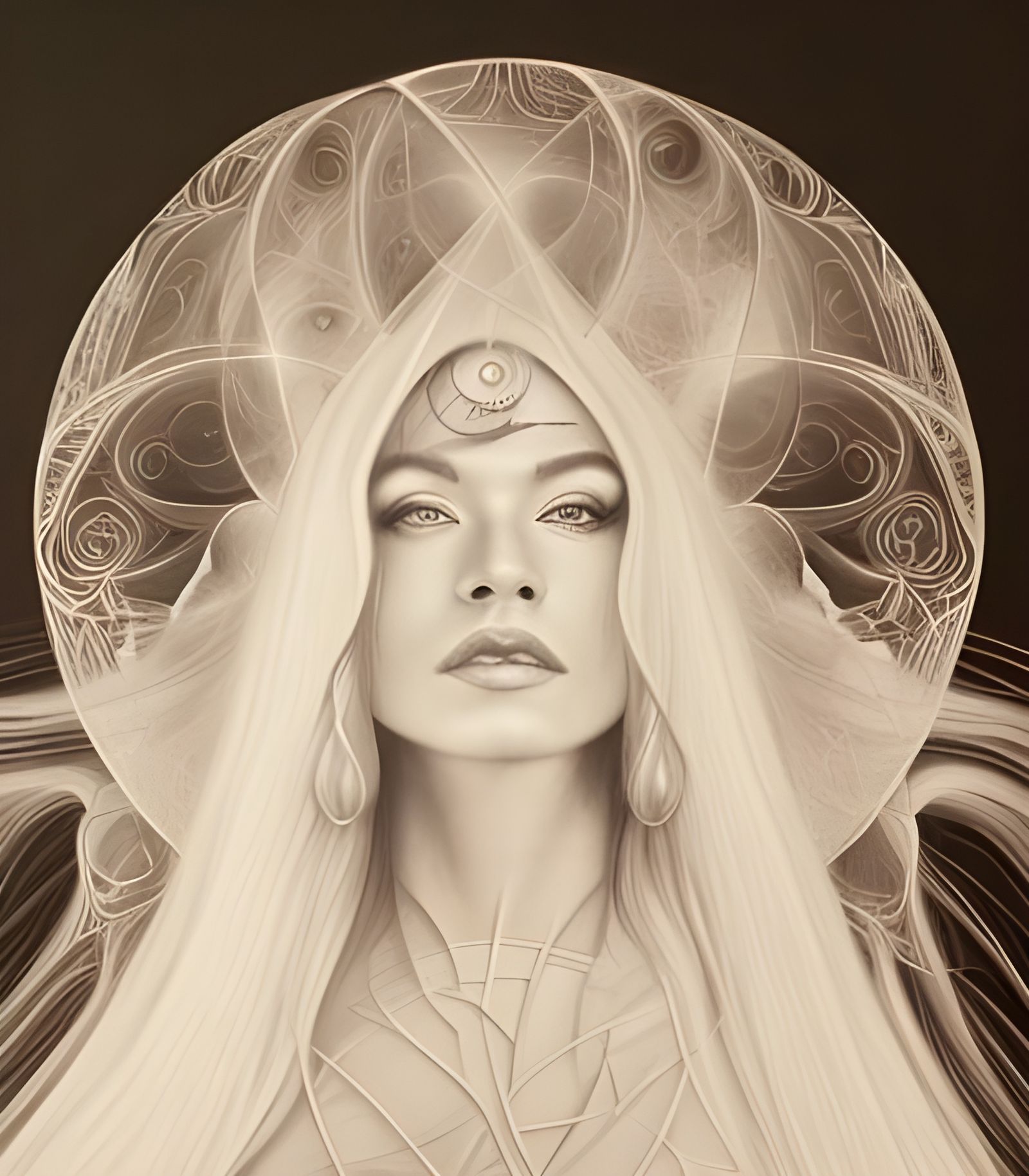 Cosmic Goddess Pencil Drawing in Hyperrealism Style