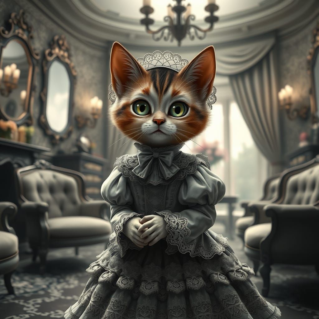 Kawaii Cat in Elegant Victorian Attire
