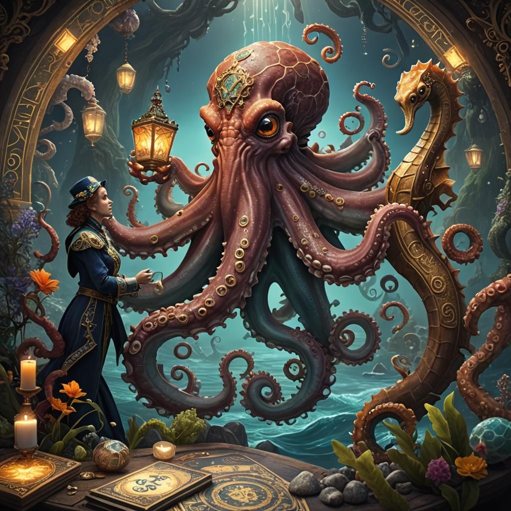 Octopus Tarot Reading for Seahorse: Fantasy Concept Art
