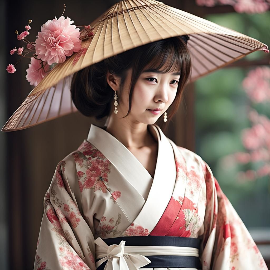 Beautiful Chibi Japanese Figure with Flower Hat