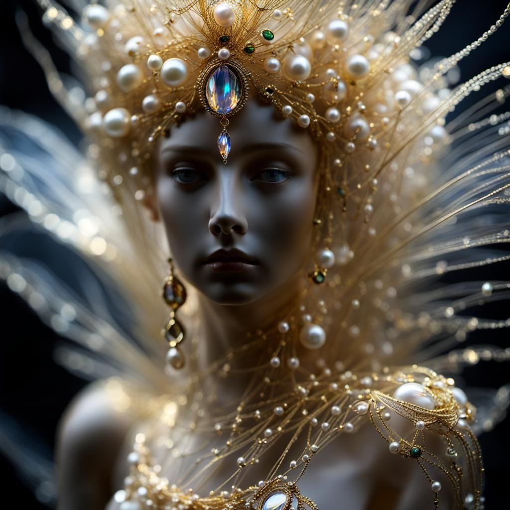 Ethereal Glass Figure in Hypermaximalist Style