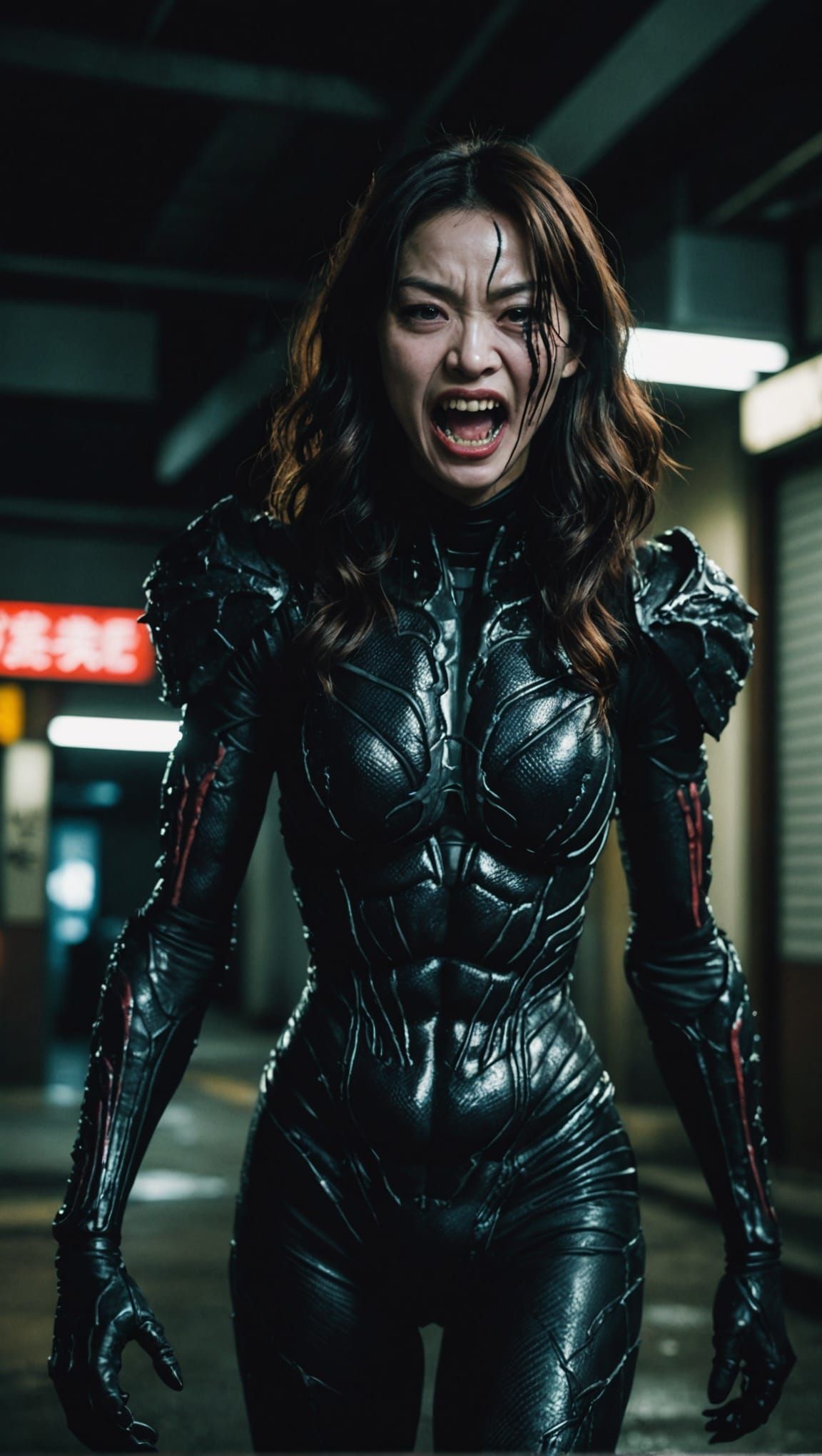 Horror Japanese Girl with Venom: Cinematic Film Still