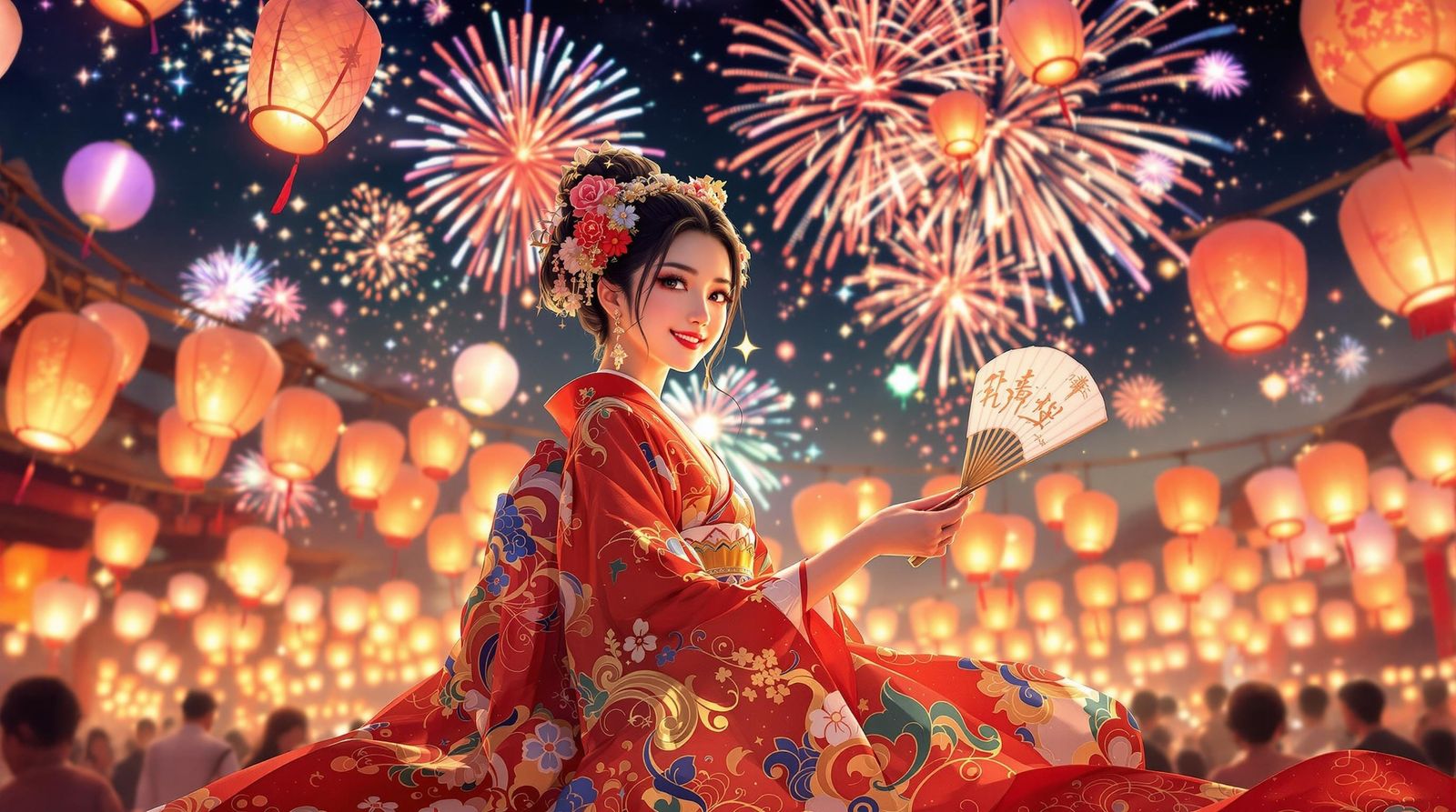 Raiden Shogun in Festival Kimono, Ukiyo-e Style