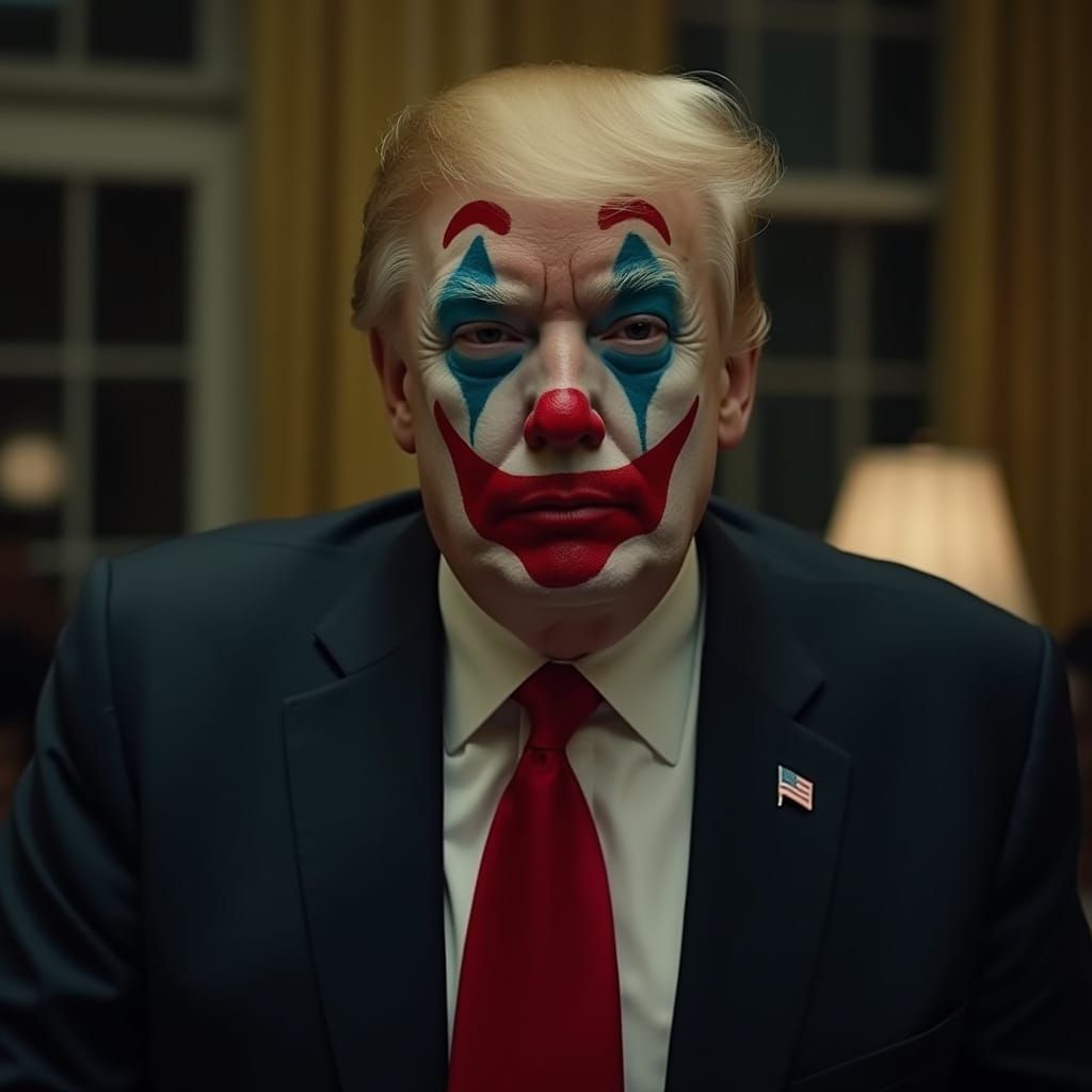 President Trump as a Clown in a Cinematic Film Still