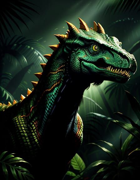 Mesozoic Raptor Emerges from Jungle, Digital Art