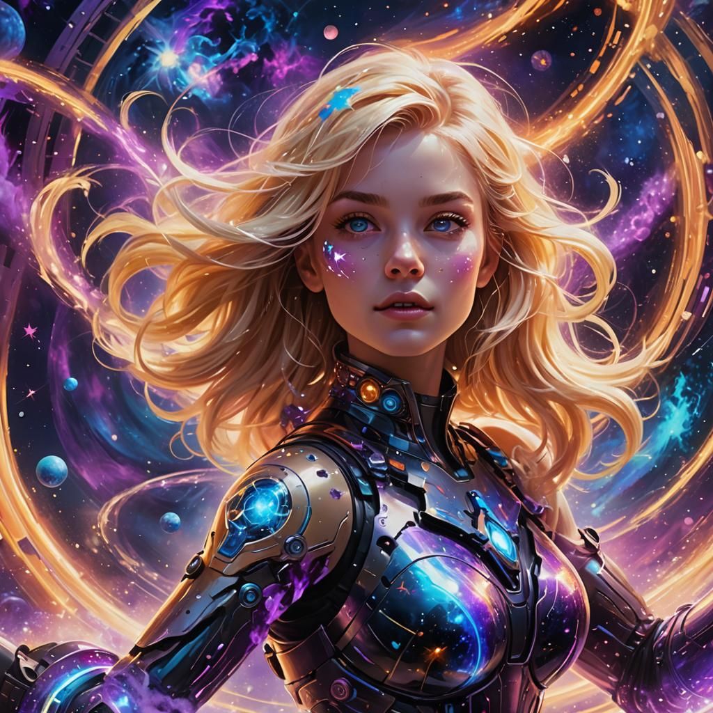 Cosmic Nomad: Motion-Blurred Beauty in Art Deco Style