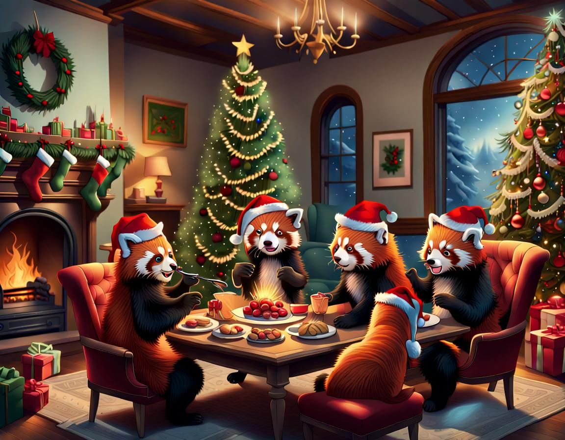 Christmas Eve with Anthropomorphic Red Pandas