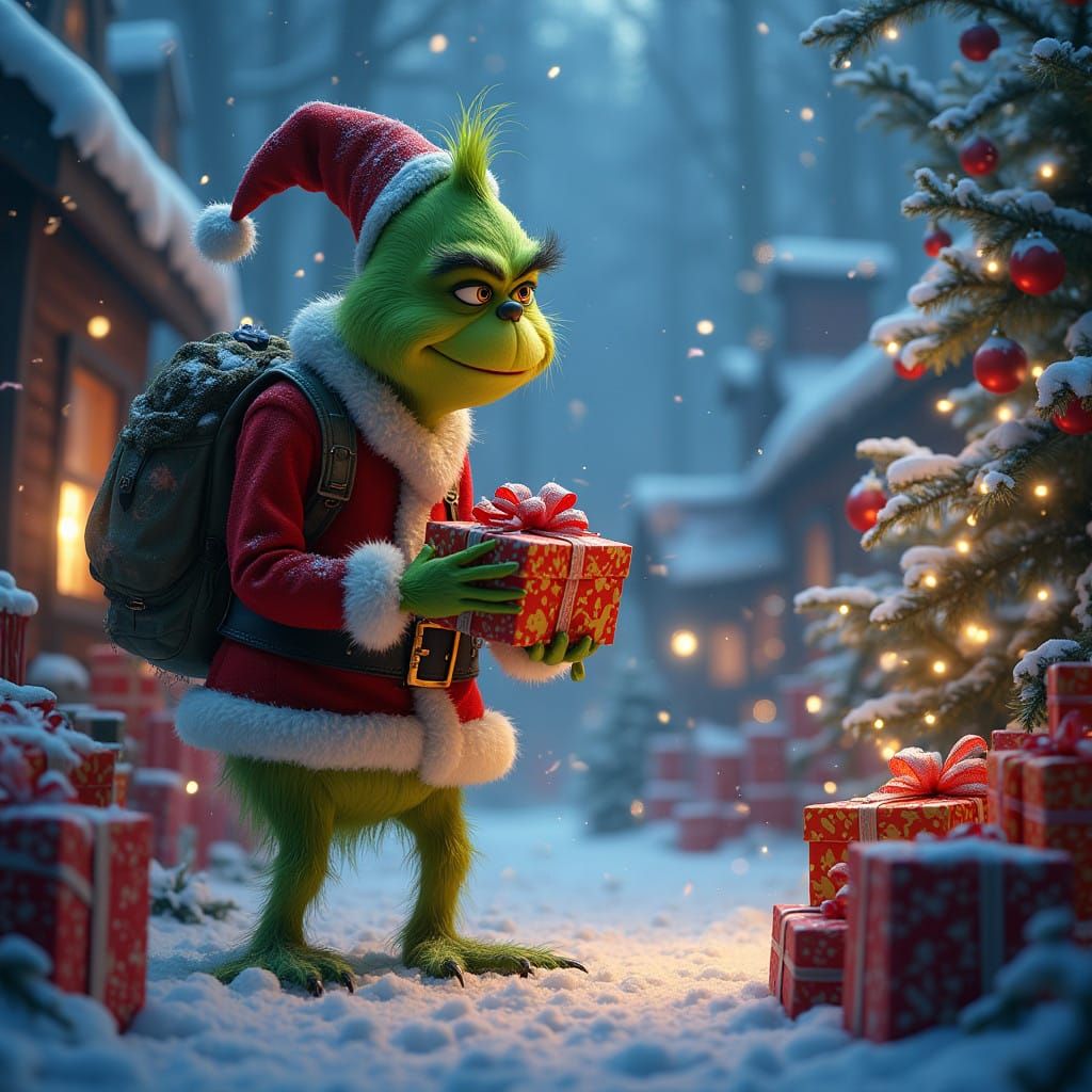 The Grinch's Whimsical Holiday Gift-Giving Scene, in Matte P...