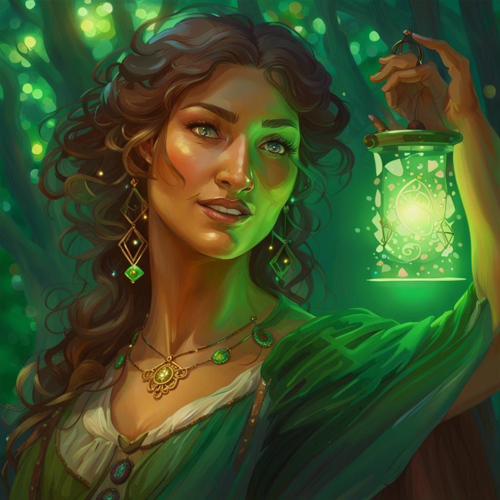 Green-Eyed Gypsy Woman Dancing in Forest Clearing