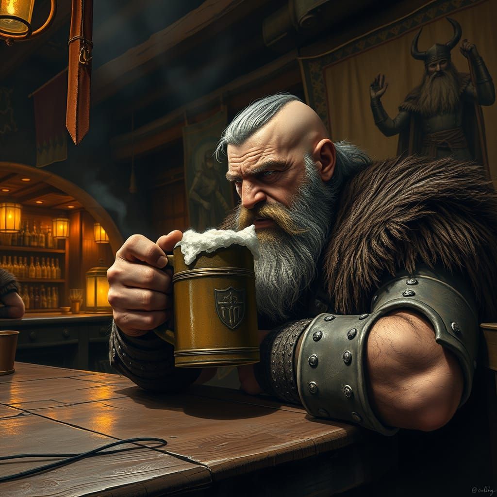 Weathered Viking Warrior at a Rustic Tavern