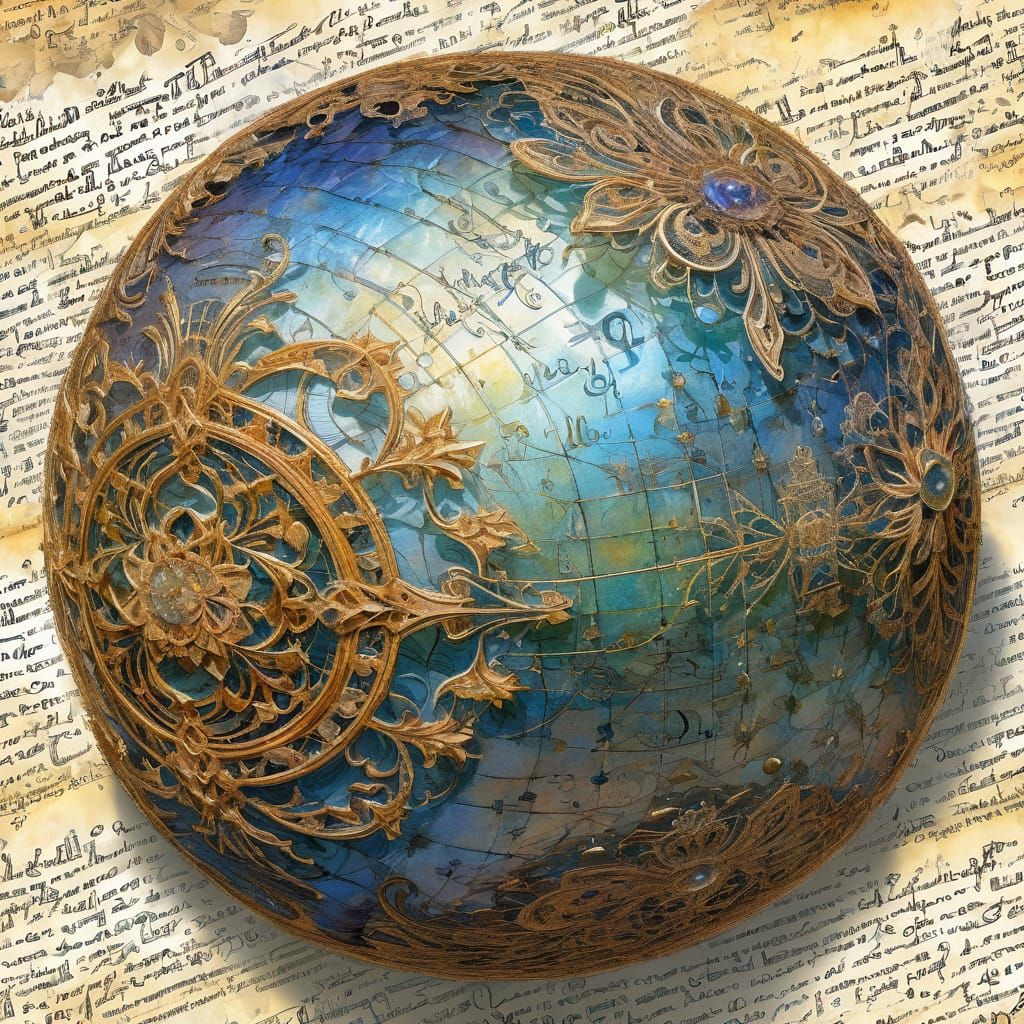 Elemental Sphere on Parchment: Fantasy Illustration
