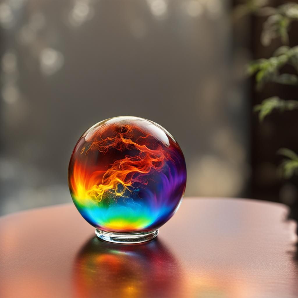 Rainbow Fire Displayed Inside a Glass Ball