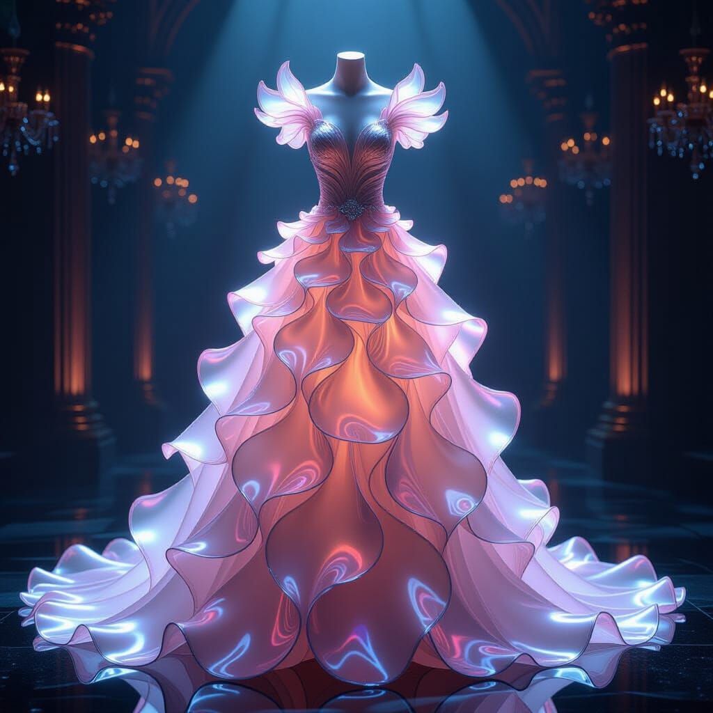 Ethereal Glass Petal Dress in Opulent Ballroom