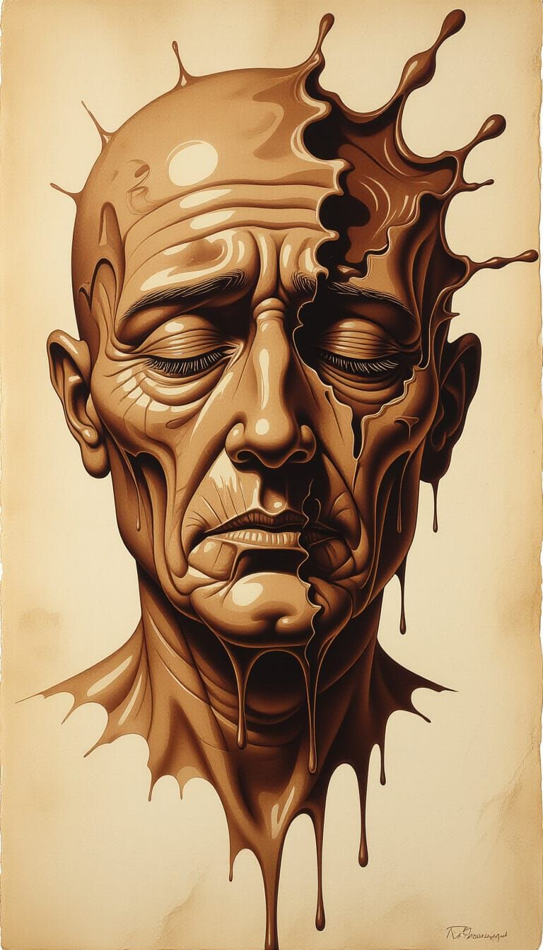 Melancholic Face Melting: Etching in Chocolate Tones