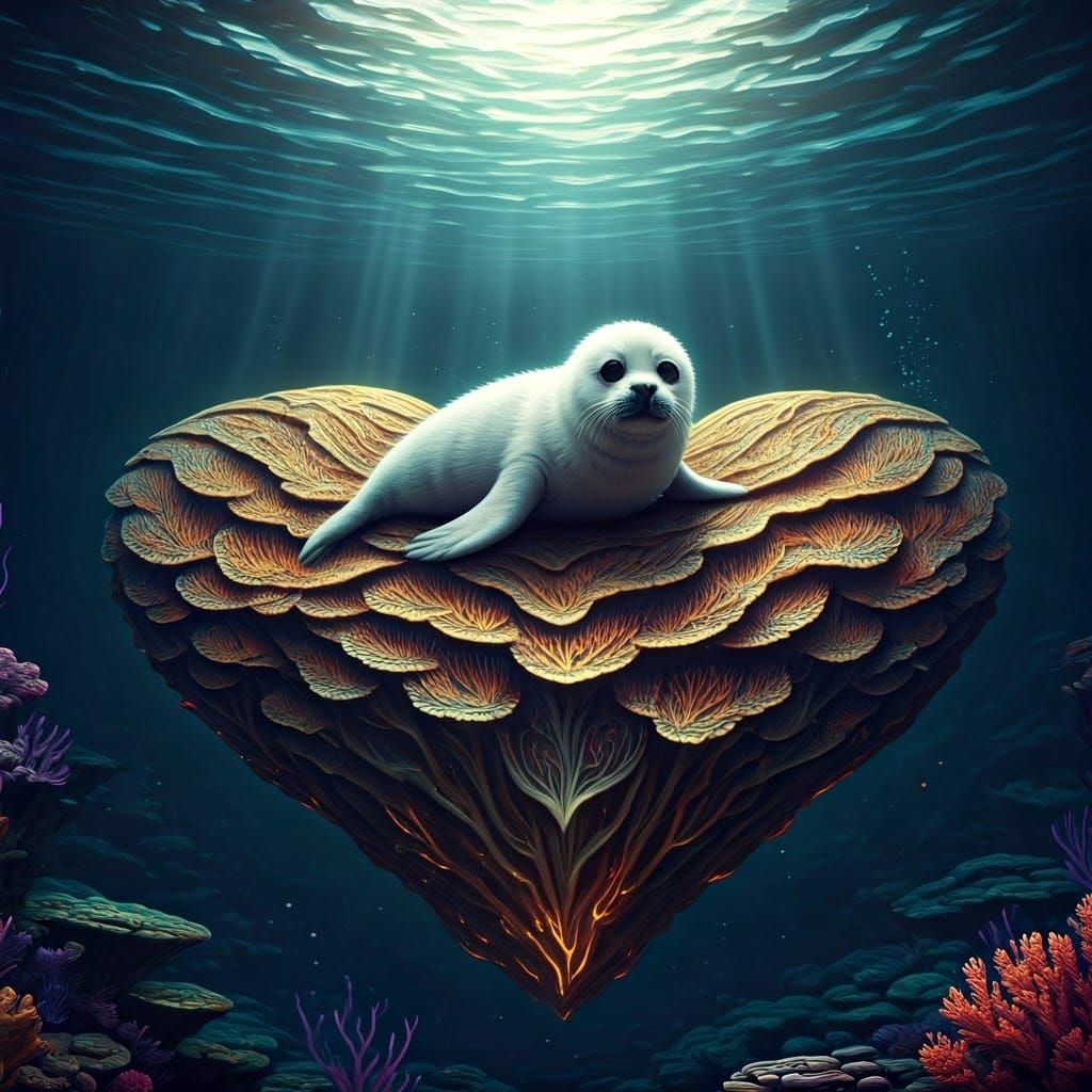 Fluffy Seal Pup on Heart Reef in Ethereal Light