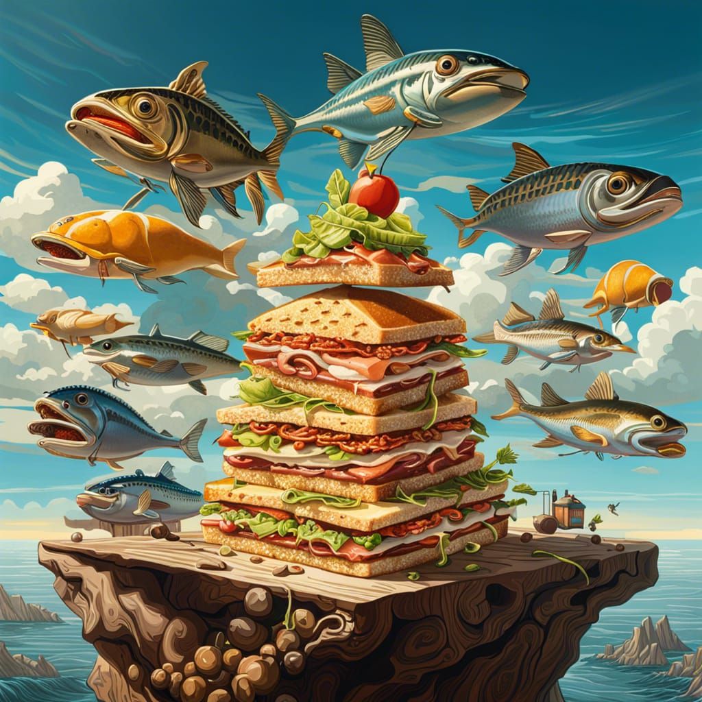Surreal Maximalist Club Sandwich, Digital Illustration
