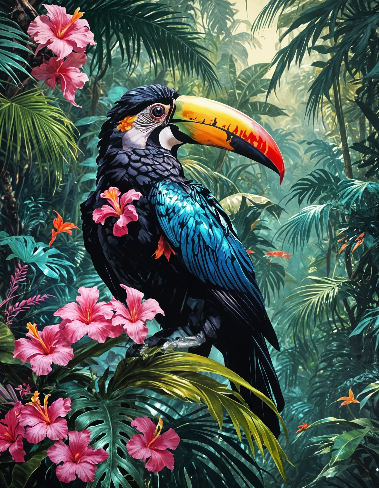 Vaporwave Toucan in Metallic Ink Jungle