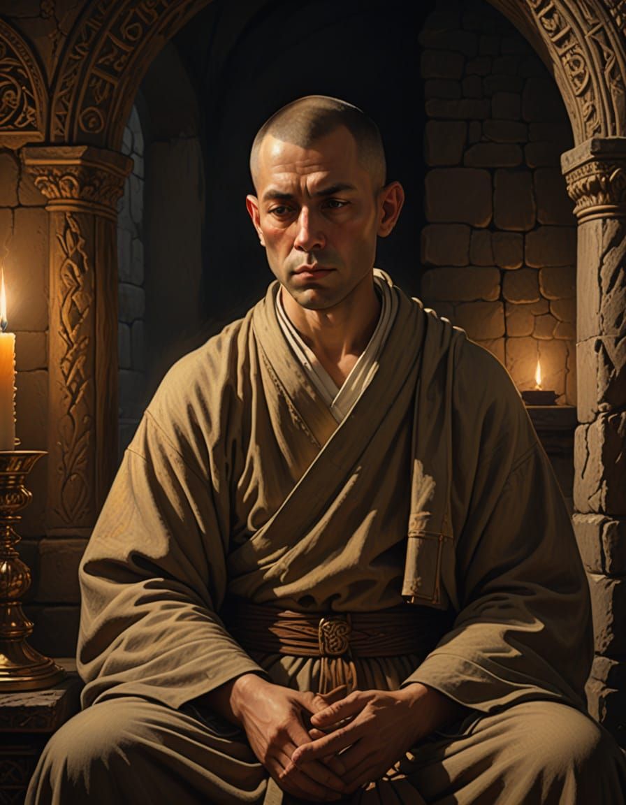 13th Century Monk Portrait in Candlelight