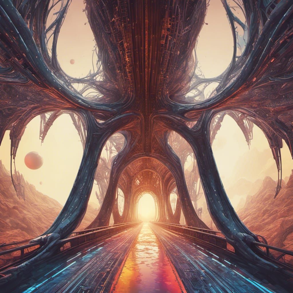 Futuristic Bridge on a Mysterious Alien Planet