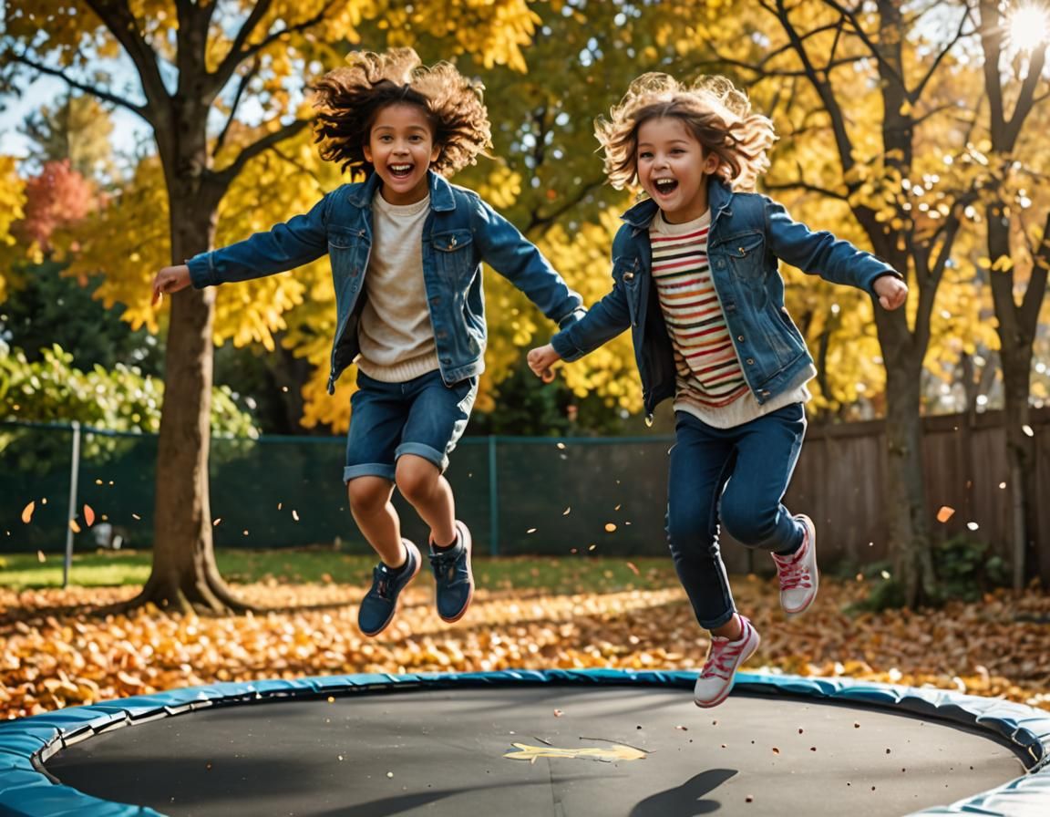 two children jumping on a trampoline