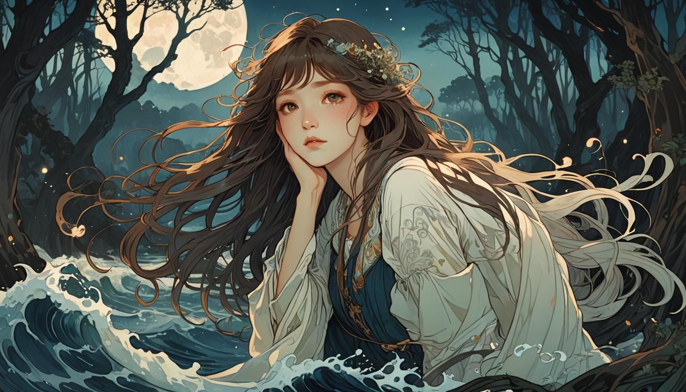 Eerie Ocean Woman in Art Nouveau Style