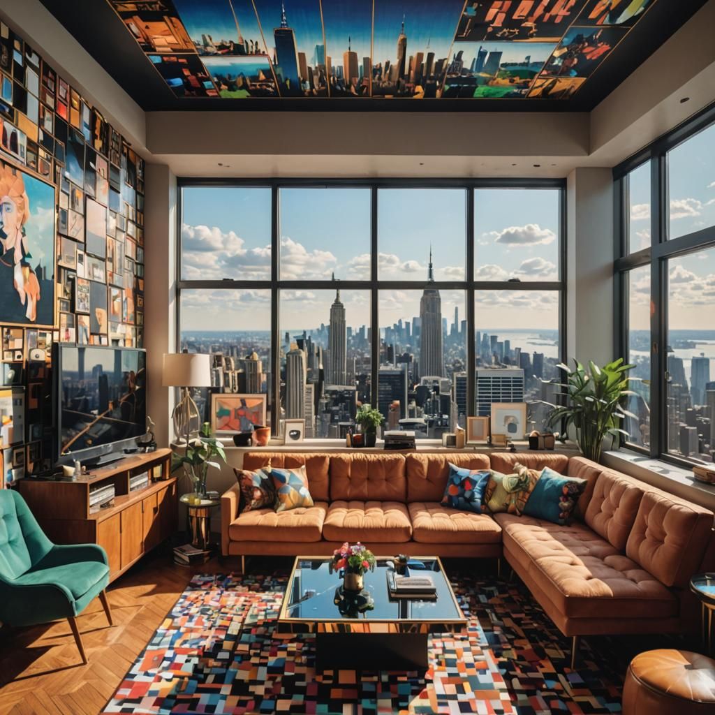 Pixelated New York Penthouse Interior, 1980s Graphics