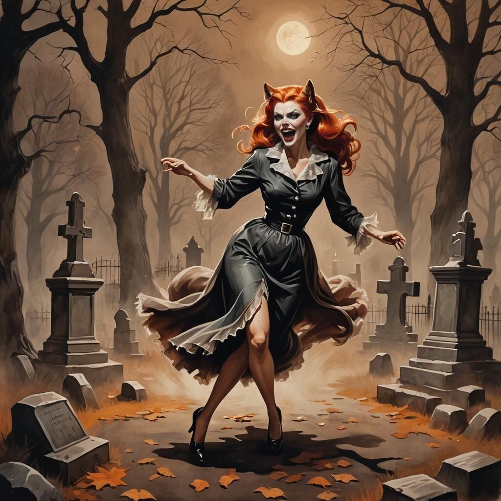 Retro Pinup Redhead in Werewolf Costume