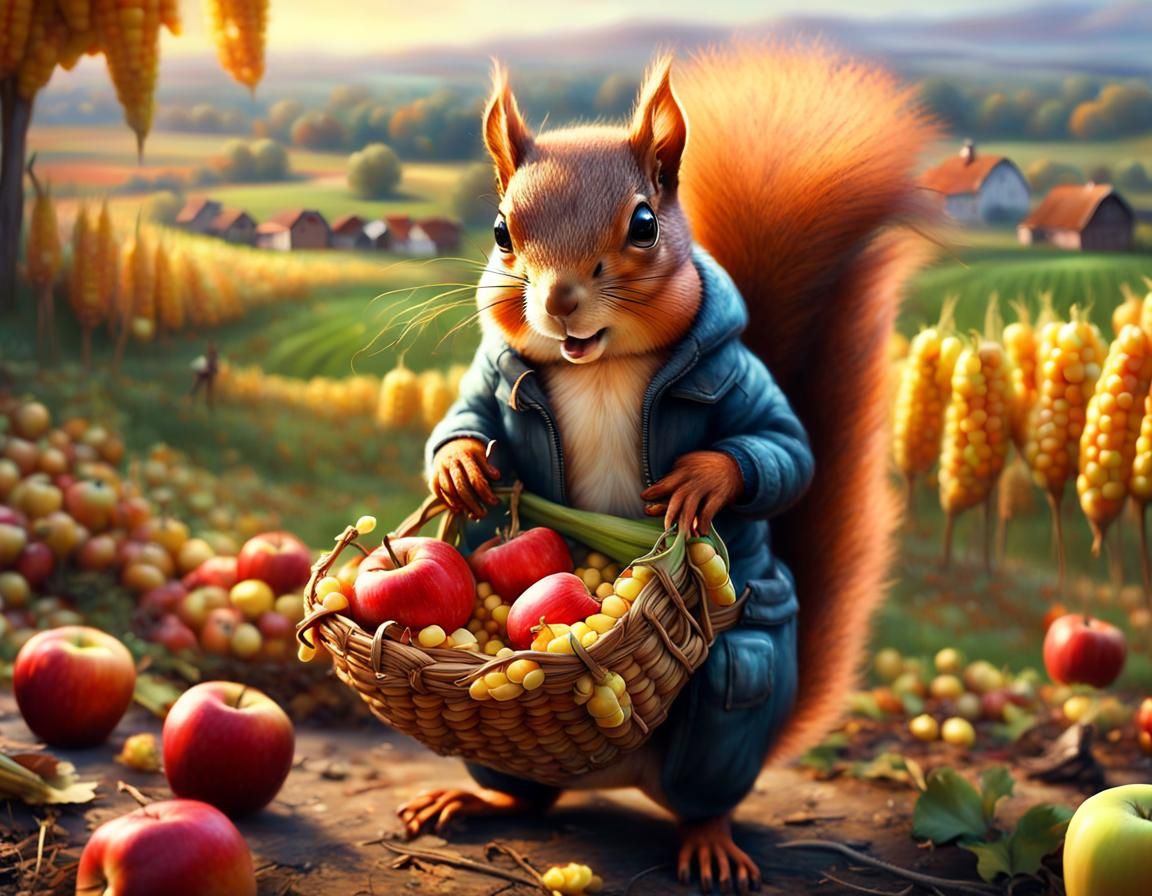 Squirrel Harvester in Autumnal Matte Painting