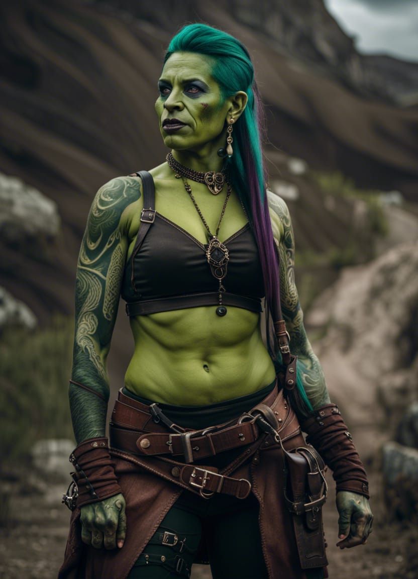 Gritty Orc Traveler with Tattoos and Piercings