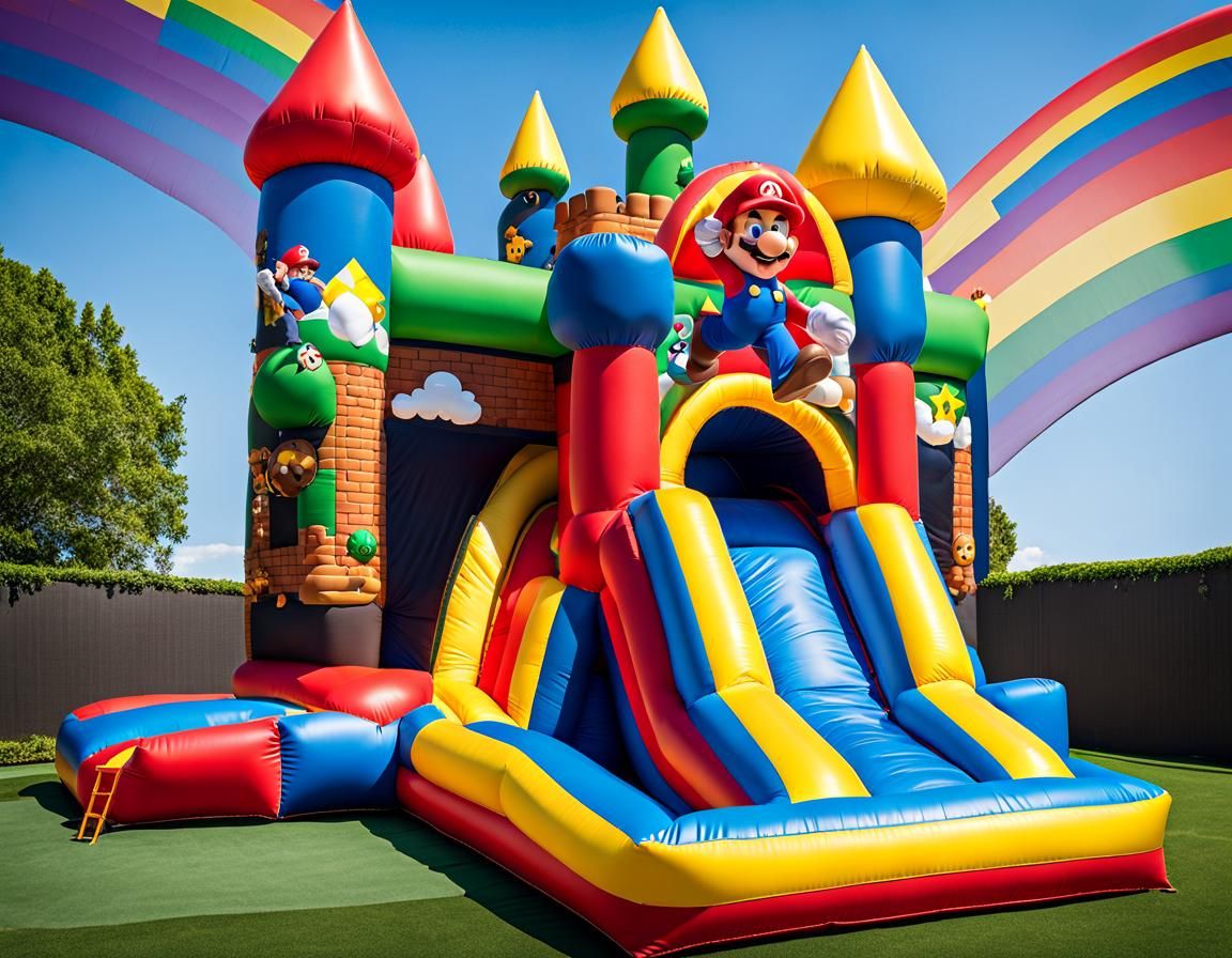 Super Mario Bros Inflatable Slide with Rainbow