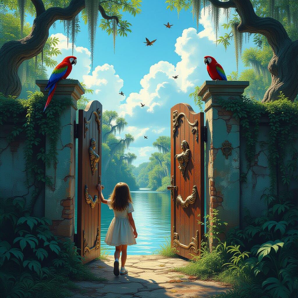 Mystical Bayou: Girl Opens Mermaid Door