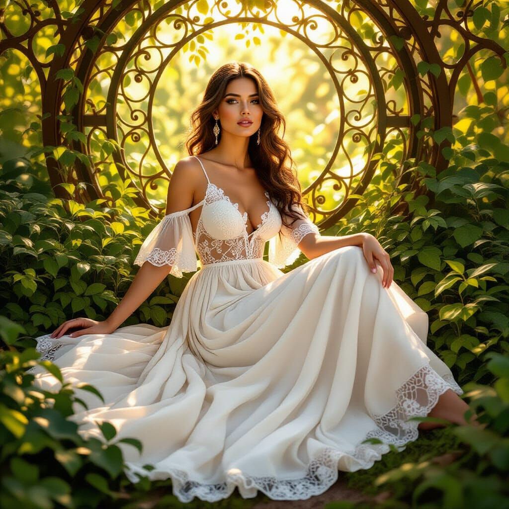 Elegant Woman in Golden Light: An Art Nouveau Image