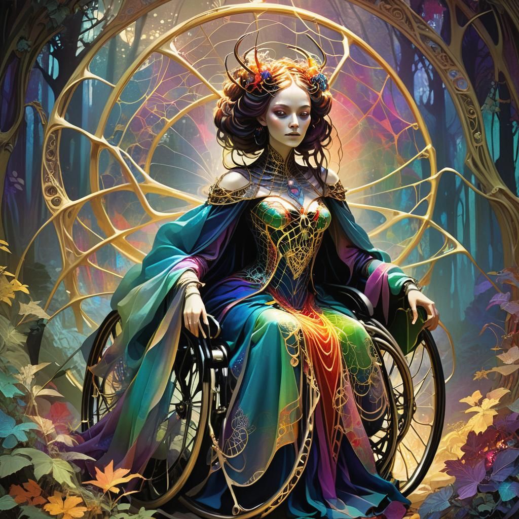 Arachna, Spider Queen in Rainbow Forest, Mucha-Style
