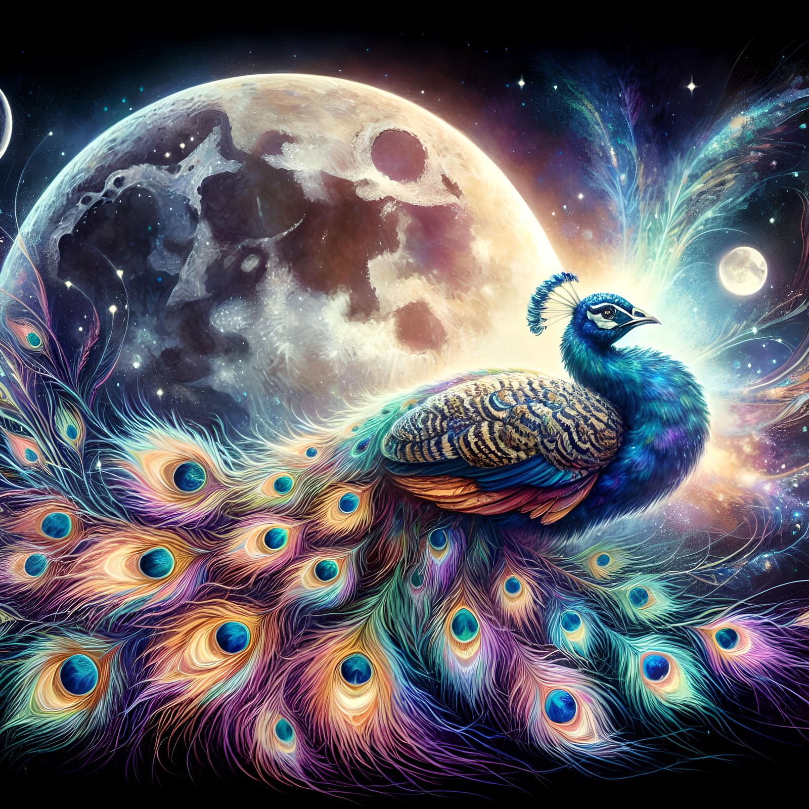 Rainbow Peacock Radiating Moonlight, Watercolor Holographic ...